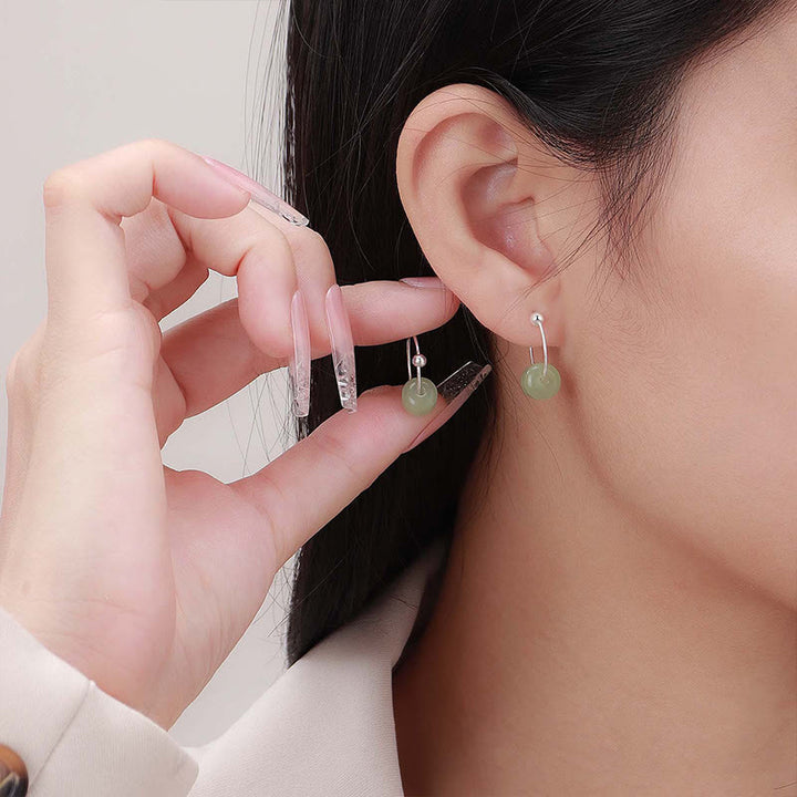 Buddha Stones Boucles d'oreilles en argent sterling 925 et jade Hetian, symboles de prospérité - image 11