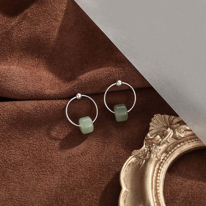 Buddha Stones Boucles d'oreilles en argent sterling 925 et jade Hetian, symboles de prospérité - image 4