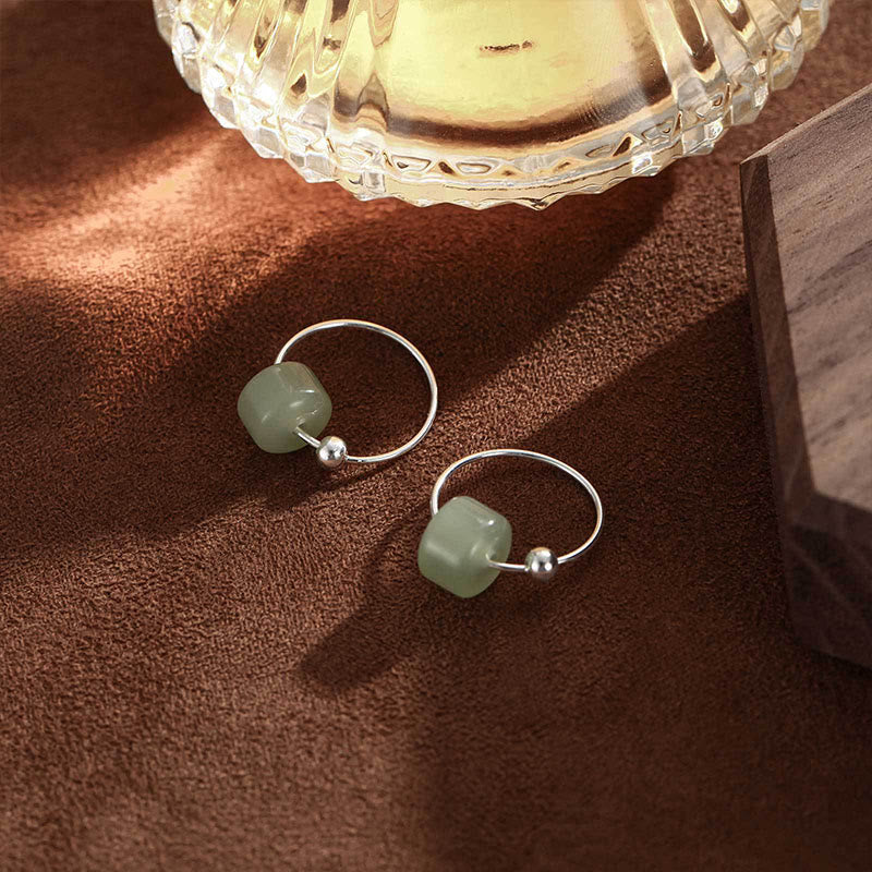 Buddha Stones Boucles d'oreilles en argent sterling 925 et jade Hetian, symboles de prospérité - image 2