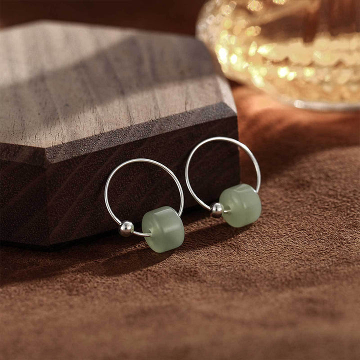 Buddha Stones Boucles d'oreilles en argent sterling 925 et jade Hetian, symboles de prospérité - Jade Hetian (tiges en argent sterling 925) - image 0