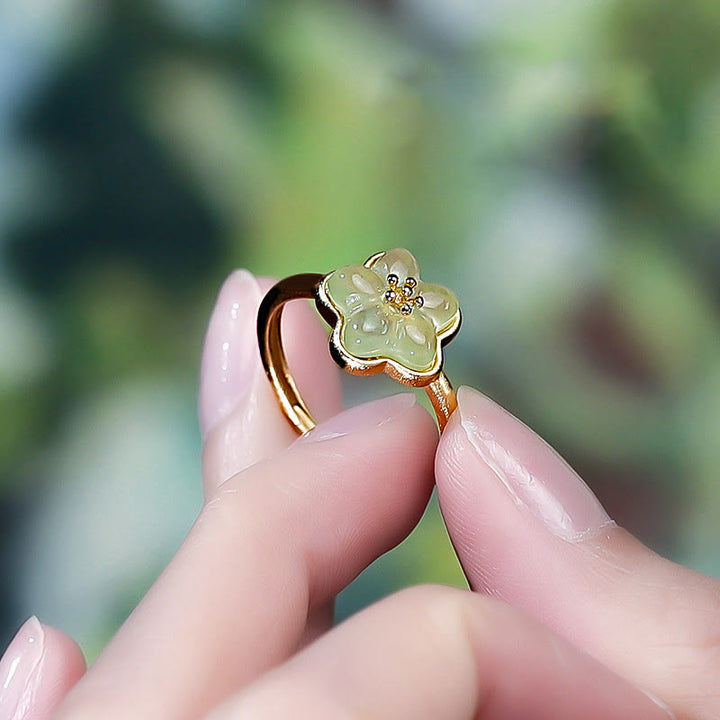 Buddha Stones Bague porte-bonheur en cuivre et jade de Hetian, motif fleurs de prunier - image 4