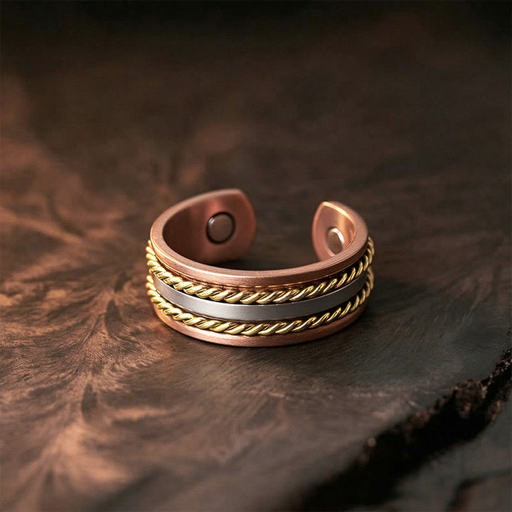 Buddha Stones Bracelet jonc/bague manchette ouverte en cuivre au design torsadé rétro, symbole de richesse et de chance. - Bague (Taille : ajustable) - image 10