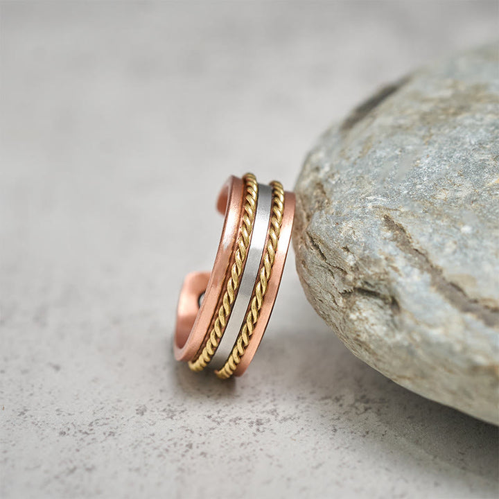Buddha Stones Bracelet jonc/bague manchette ouverte en cuivre au design torsadé rétro, symbole de richesse et de chance. - image 11