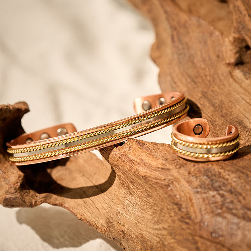 Buddha Stones Bracelet jonc/bague manchette ouverte en cuivre au design torsadé rétro, symbole de richesse et de chance. - image 3