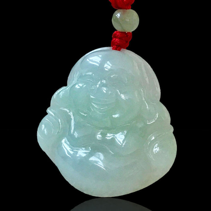 Buddha Stones Pendentif Bouddha rieur en jade, fil rouge, collier de prospérité - Bouddha rieur de Jade - image 0