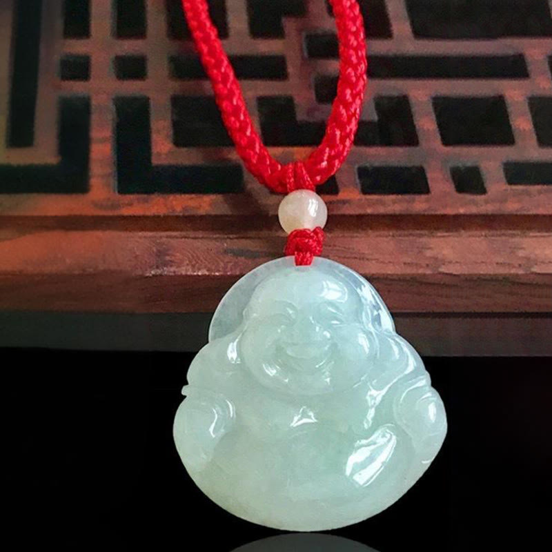 Buddha Stones Pendentif Bouddha rieur en jade, fil rouge, collier de prospérité - image 2