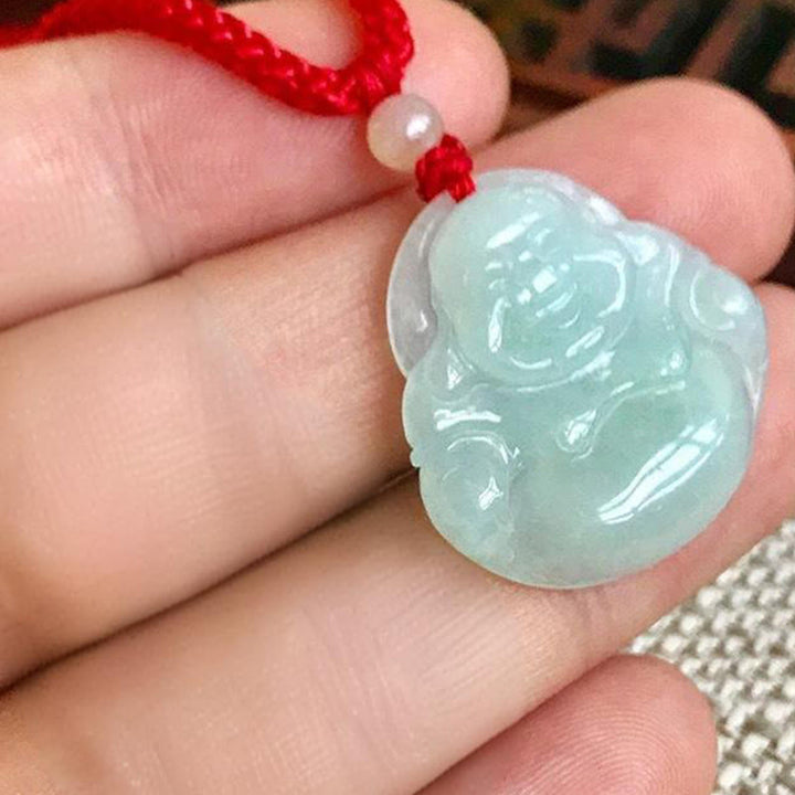 Buddha Stones Pendentif Bouddha rieur en jade, fil rouge, collier de prospérité - image 3