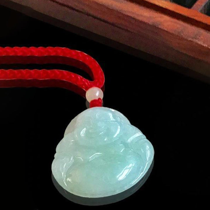 Buddha Stones Pendentif Bouddha rieur en jade, fil rouge, collier de prospérité - image 1