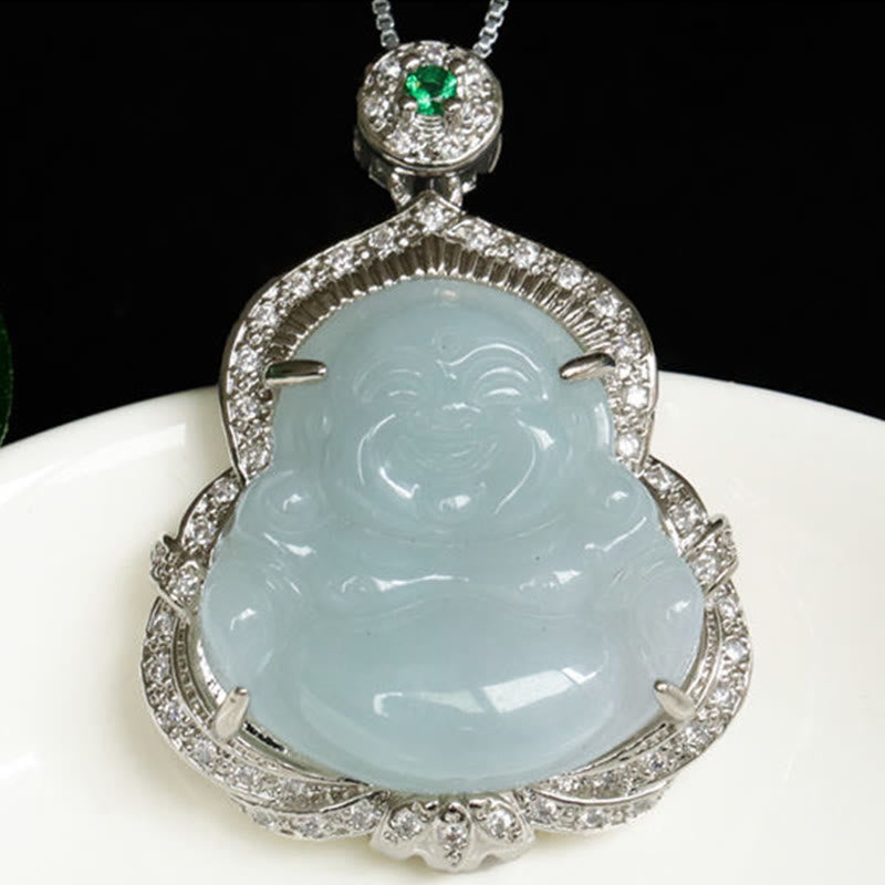 Buddha Stones Pendentif Bouddha rieur en jade, symbole d'abondance - image 1