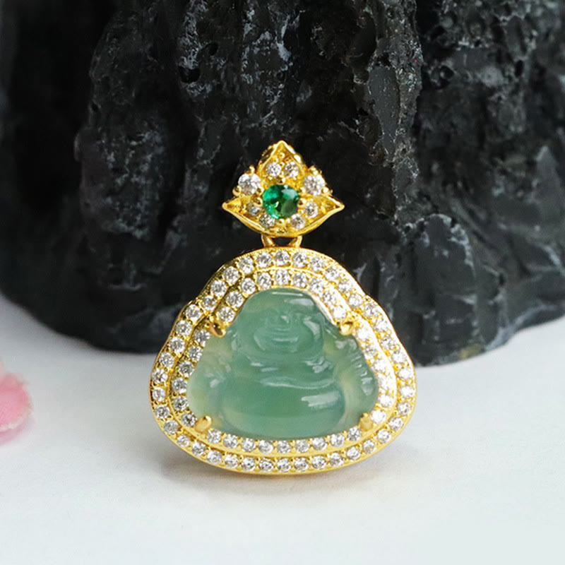 Buddha Stones Pendentif Bouddha rieur en jade, porte-bonheur et prospérité - image 1