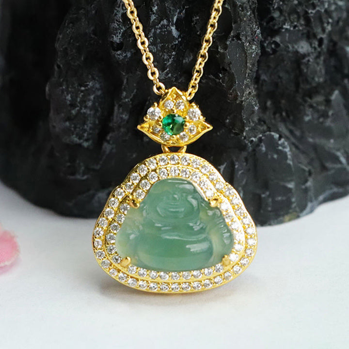 Buddha Stones Pendentif Bouddha rieur en jade, porte-bonheur et prospérité - Bouddha rieur de Jade - image 0