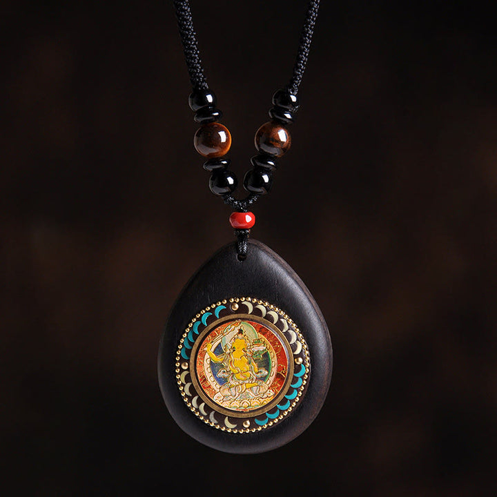 Buddha Stones Pendentifs de collier apaisants en bois d'ébène, œil de tigre et onyx noir, symbolisant le zodiaque chinois et le Bouddha natal - Bodhisattva Lapin-Manjushri - image 3