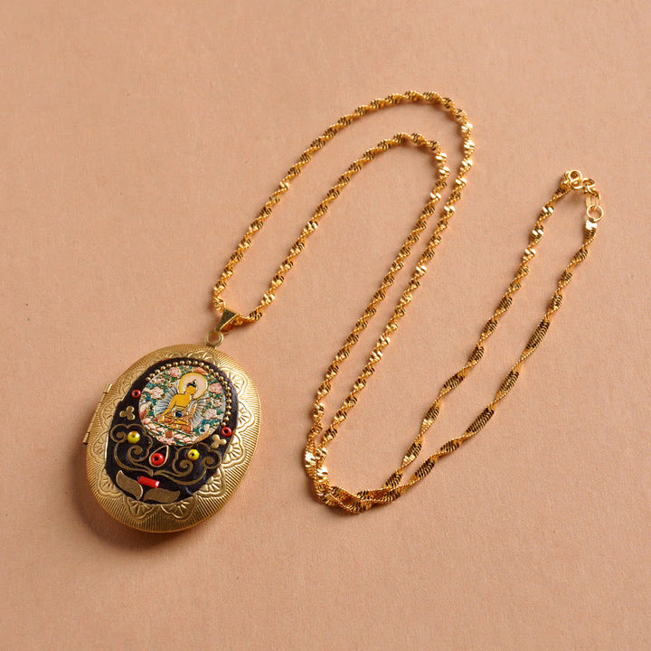 Buddha Stones Collier pendentif en cuivre Kwan Yin Avalokitesvara Zakiram richesse - Chaîne Tathagata (Longueur du collier : 60 cm) - image 9