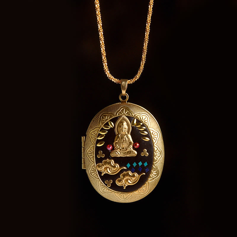 Buddha Stones Collier pendentif en cuivre Kwan Yin Avalokitesvara Zakiram richesse - Chaîne Avalokitesvara (Longueur du collier : 60 cm) - image 25