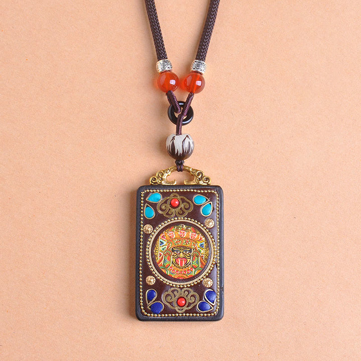 Buddha Stones Collier pendentif Zakiram Balance en pièces de cuivre Thangka Yin Yang et bois d'ébène - image 2
