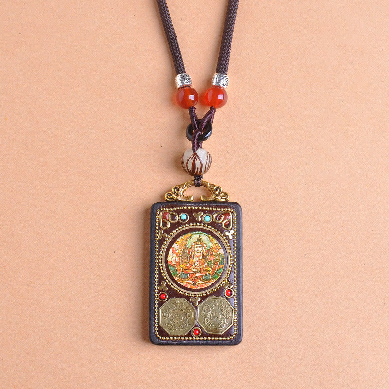 Buddha Stones Collier pendentif Zakiram Balance en pièces de cuivre Thangka Yin Yang et bois d'ébène - image 8