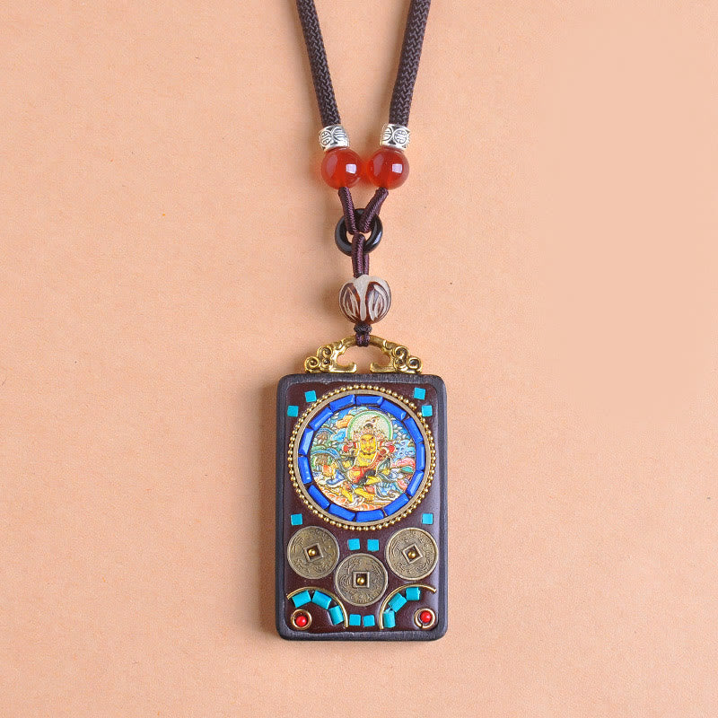 Buddha Stones Collier pendentif Zakiram Balance en pièces de cuivre Thangka Yin Yang et bois d'ébène - image 17