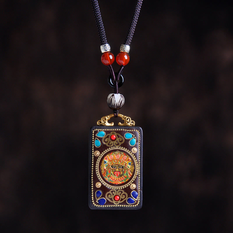 Buddha Stones Collier pendentif Zakiram Balance en pièces de cuivre Thangka Yin Yang et bois d'ébène - Bois d'ébène Zakiram - image 0
