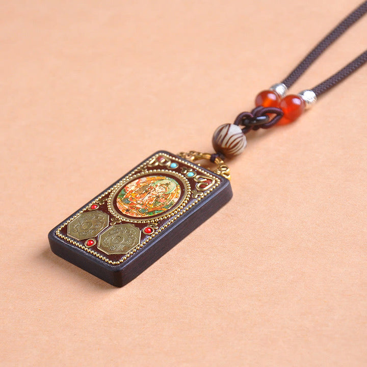 Buddha Stones Collier pendentif Zakiram Balance en pièces de cuivre Thangka Yin Yang et bois d'ébène - image 10