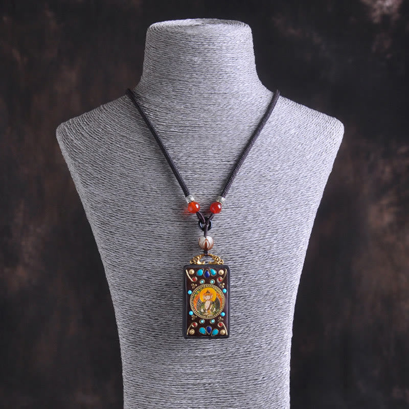 Buddha Stones Collier pendentif Zakiram Balance en pièces de cuivre Thangka Yin Yang et bois d'ébène - image 14