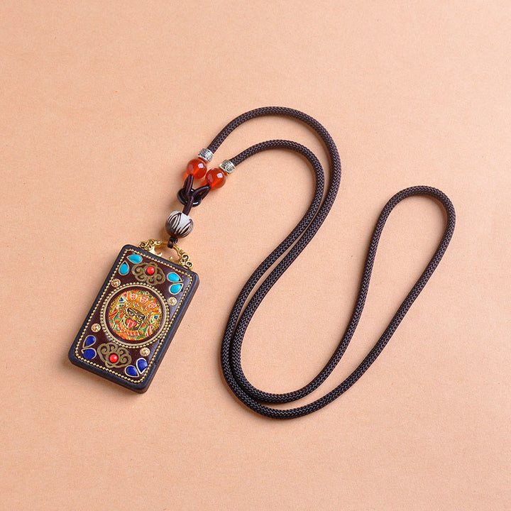 Buddha Stones Collier pendentif Zakiram Balance en pièces de cuivre Thangka Yin Yang et bois d'ébène - image 1