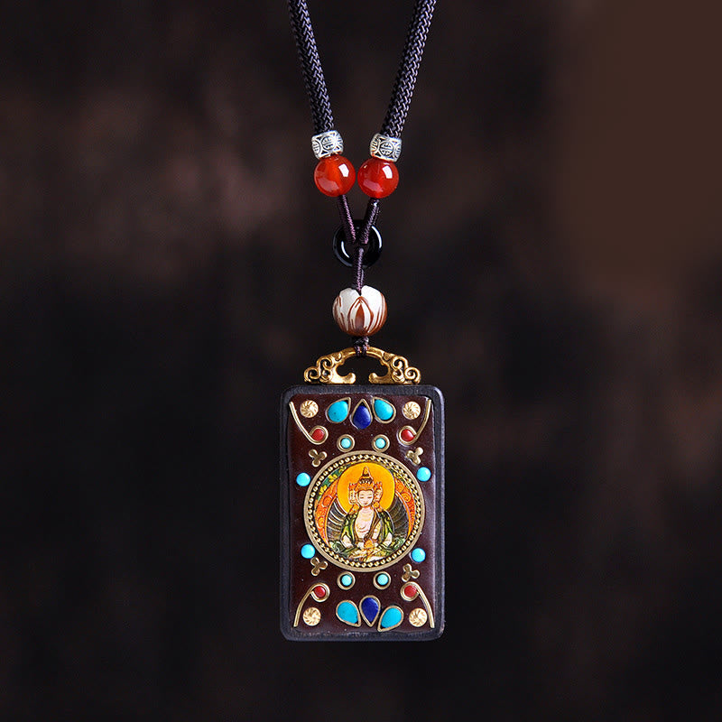 Buddha Stones Collier pendentif Zakiram Balance en pièces de cuivre Thangka Yin Yang et bois d'ébène - Tathagata en bois d'ébène - image 11