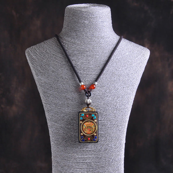Buddha Stones Collier pendentif Zakiram Balance en pièces de cuivre Thangka Yin Yang et bois d'ébène - image 3