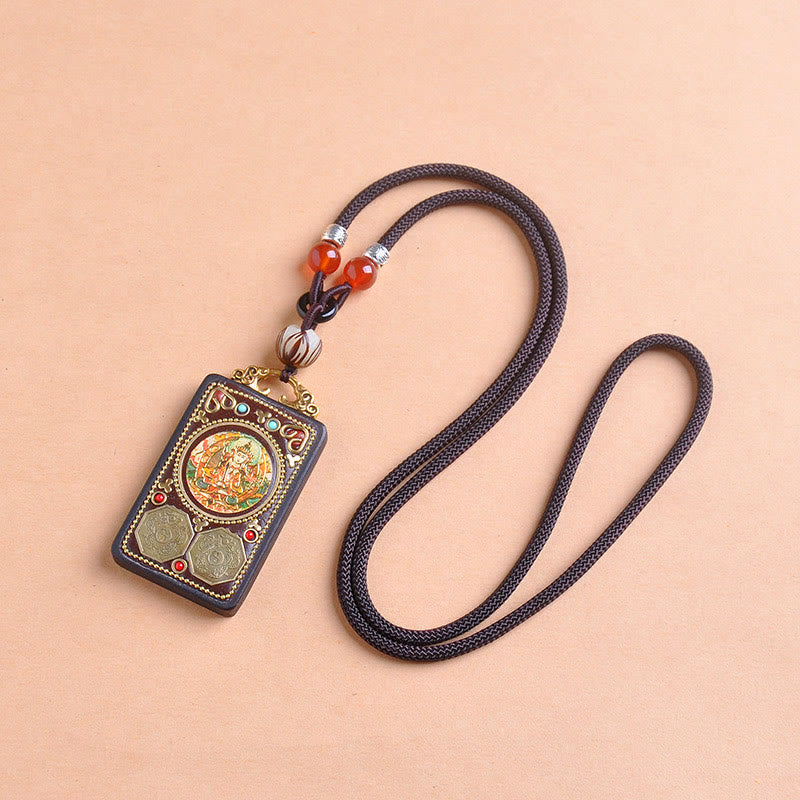 Buddha Stones Collier pendentif Zakiram Balance en pièces de cuivre Thangka Yin Yang et bois d'ébène - image 7