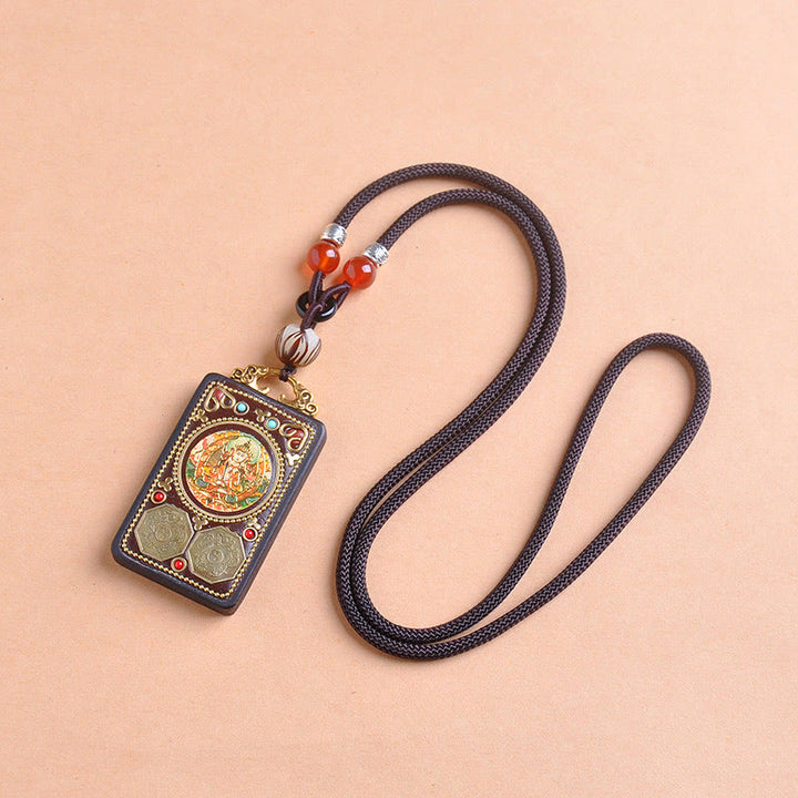 Buddha Stones Collier pendentif Zakiram Balance en pièces de cuivre Thangka Yin Yang et bois d'ébène - image 7