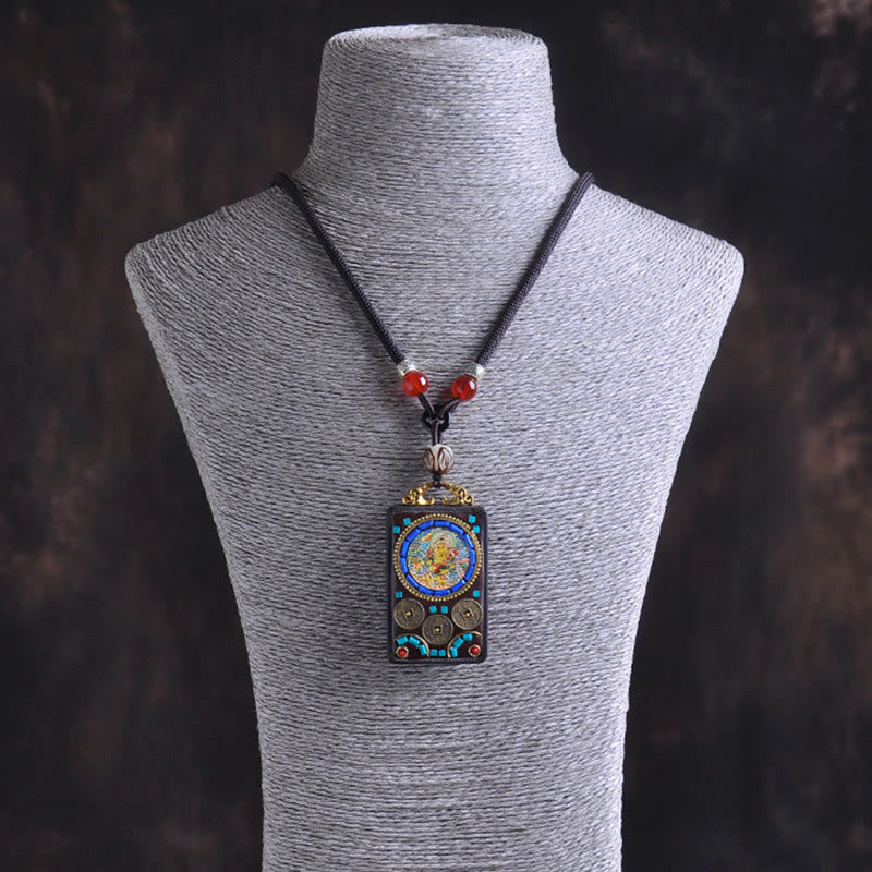 Buddha Stones Collier pendentif Zakiram Balance en pièces de cuivre Thangka Yin Yang et bois d'ébène - image 18