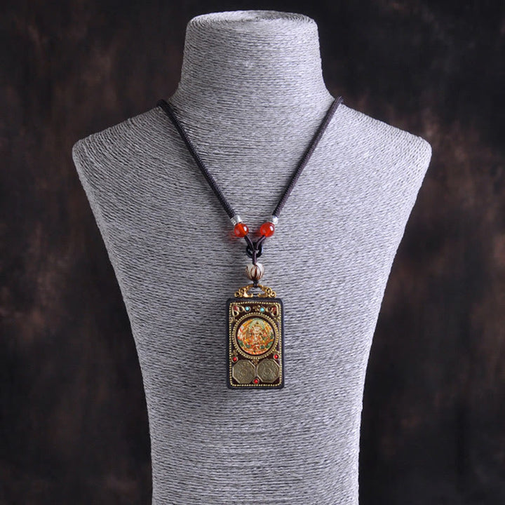 Buddha Stones Collier pendentif Zakiram Balance en pièces de cuivre Thangka Yin Yang et bois d'ébène - image 9