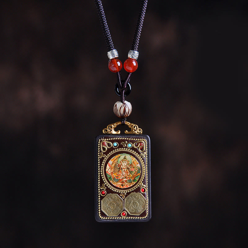 Buddha Stones Collier pendentif Zakiram Balance en pièces de cuivre Thangka Yin Yang et bois d'ébène - Bodhisattva Manjushri en bois d'ébène - image 4