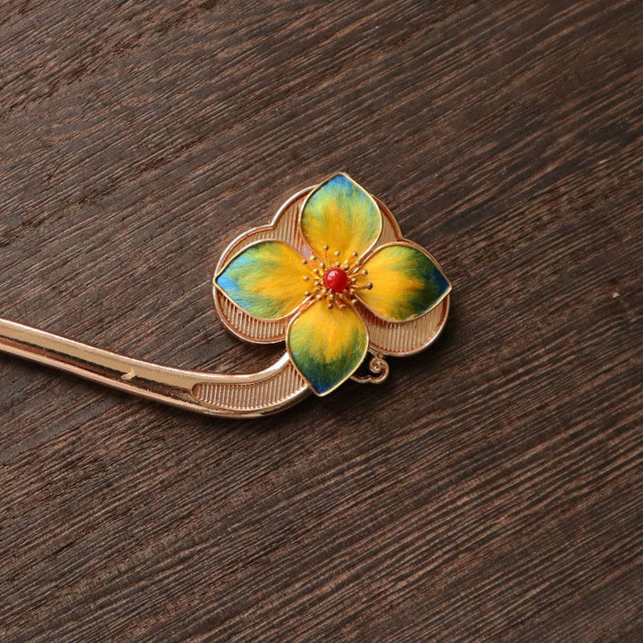 Buddha Stones Épingle à cheveux en velours avec perle turquoise et agate rouge, symbole de calme et de confiance, ornée d'une fleur. - image 4
