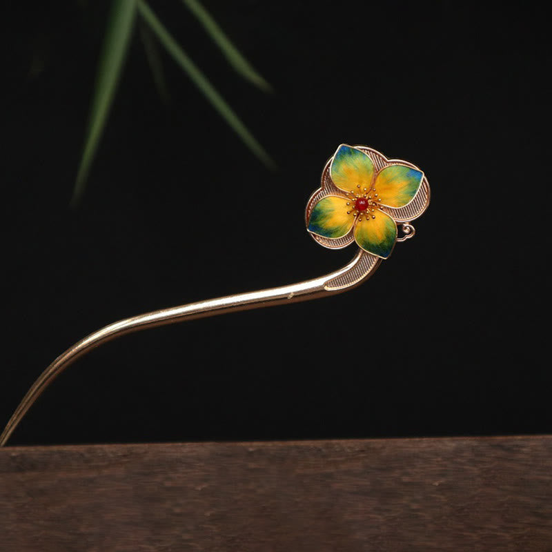 Buddha Stones Épingle à cheveux en velours avec perle turquoise et agate rouge, symbole de calme et de confiance, ornée d'une fleur. - Fleur de velours - image 3