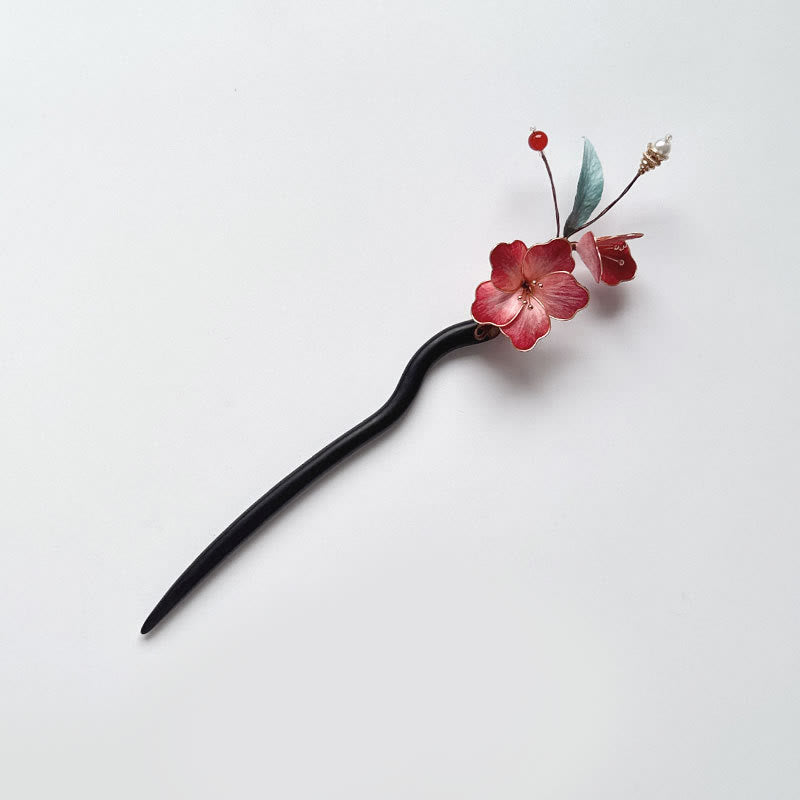 Buddha Stones Épingle à cheveux en bois d'ébène et fleur de velours - Fleur de velours en bois d'ébène - image 0