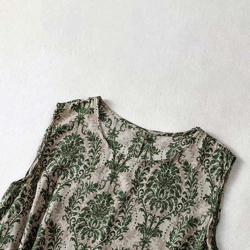 Buddha Stones Robe maxi d'été imprimée, design simple, col rond, sans manches - image 4