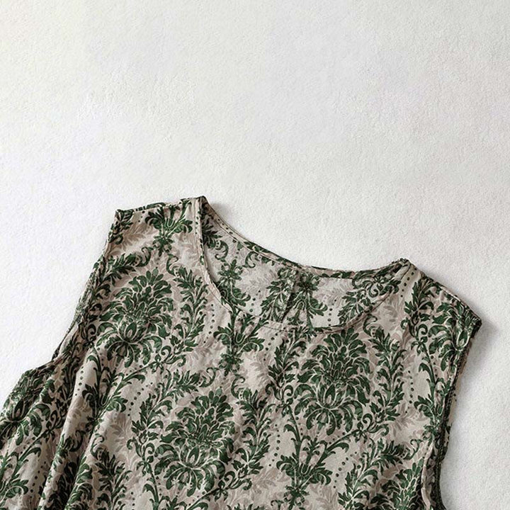 Buddha Stones Robe maxi d'été imprimée, design simple, col rond, sans manches - image 4