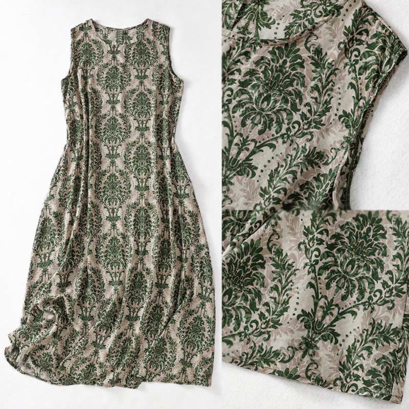 Buddha Stones Robe maxi d'été imprimée, design simple, col rond, sans manches - image 3