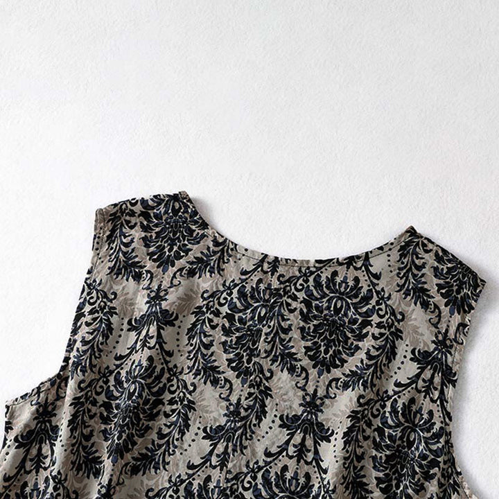 Buddha Stones Robe maxi d'été imprimée, design simple, col rond, sans manches - image 14