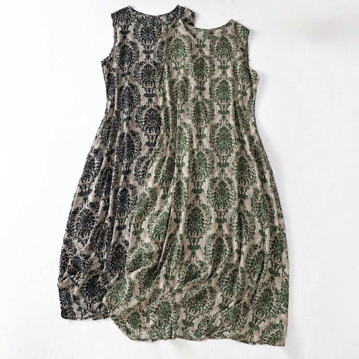 Buddha Stones Robe maxi d'été imprimée, design simple, col rond, sans manches - image 0