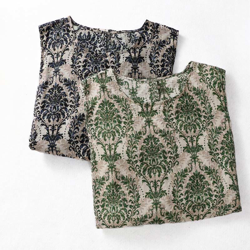 Buddha Stones Robe maxi d'été imprimée, design simple, col rond, sans manches - image 17