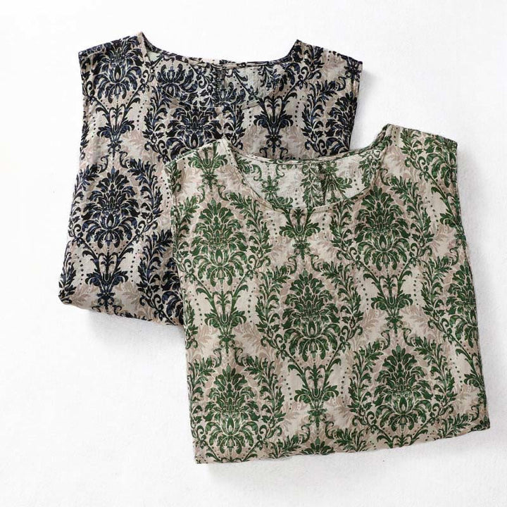 Buddha Stones Robe maxi d'été imprimée, design simple, col rond, sans manches - image 17