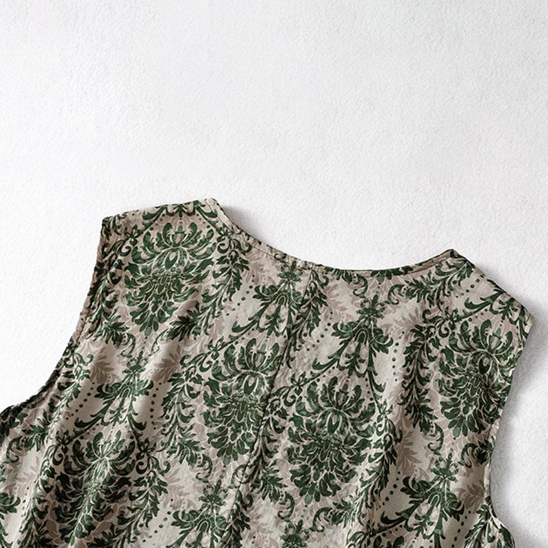 Buddha Stones Robe maxi d'été imprimée, design simple, col rond, sans manches - image 5