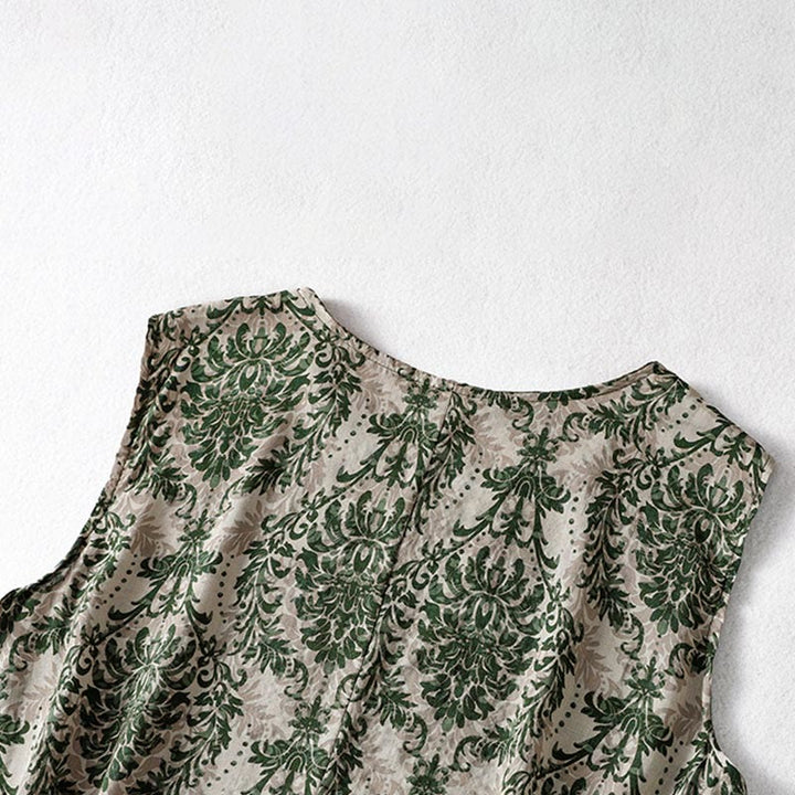 Buddha Stones Robe maxi d'été imprimée, design simple, col rond, sans manches - image 5