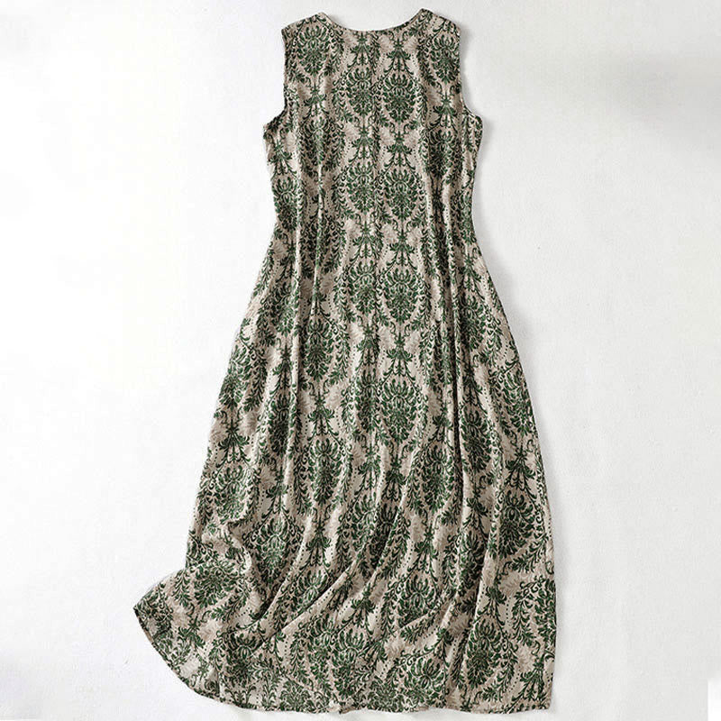 Buddha Stones Robe maxi d'été imprimée, design simple, col rond, sans manches - image 2