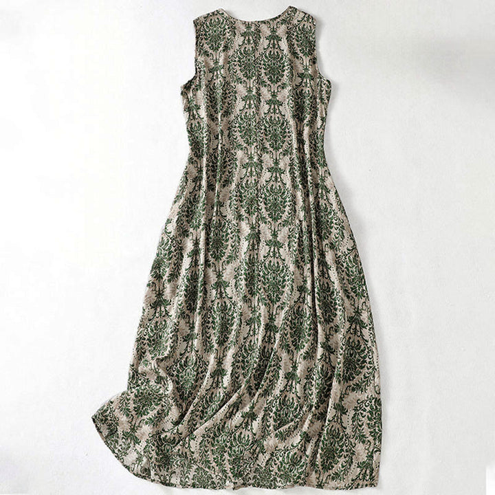 Buddha Stones Robe maxi d'été imprimée, design simple, col rond, sans manches - image 2