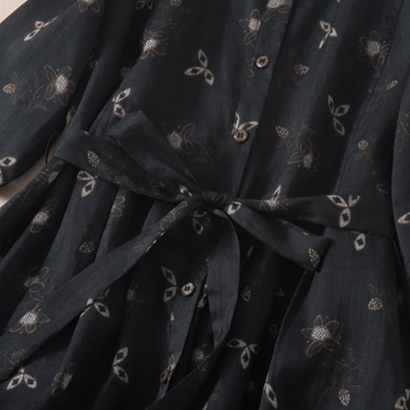 Buddha Stones Robe midi d'été à imprimé floral, boutons et lacets, manches courtes et poches - image 14