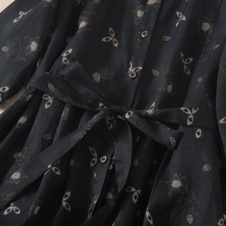 Buddha Stones Robe midi d'été à imprimé floral, boutons et lacets, manches courtes et poches - image 14