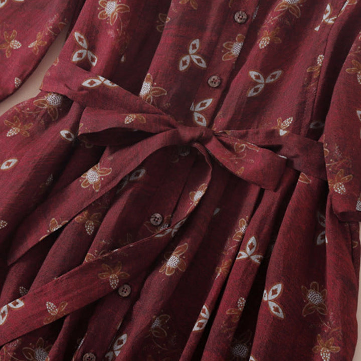 Buddha Stones Robe midi d'été à imprimé floral, boutons et lacets, manches courtes et poches - image 5