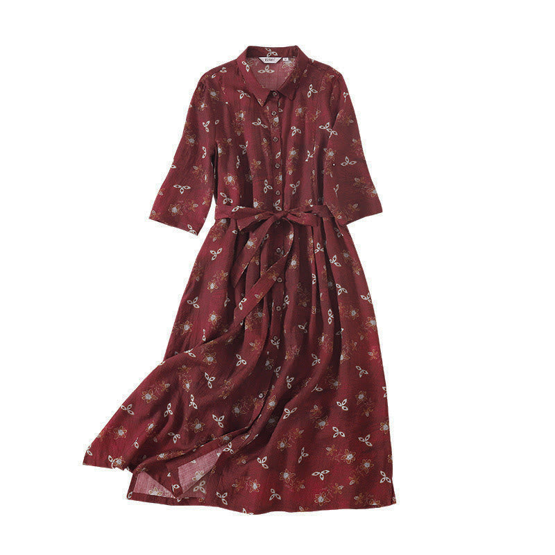 Buddha Stones Robe midi d'été à imprimé floral, boutons et lacets, manches courtes et poches - image 10